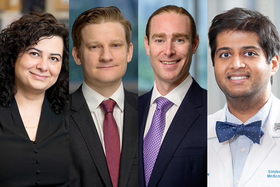 The 2024 Louis V. Gerstner, Jr. Physician Scholars. From left: Dr. Duaa Al-Rawi, Dr. Andrew Cornish, Dr. Michael Gormally, and Dr. Sandeep Raj.