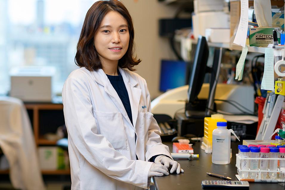 Close-up of Mijin Kim, PhD, in the lab 