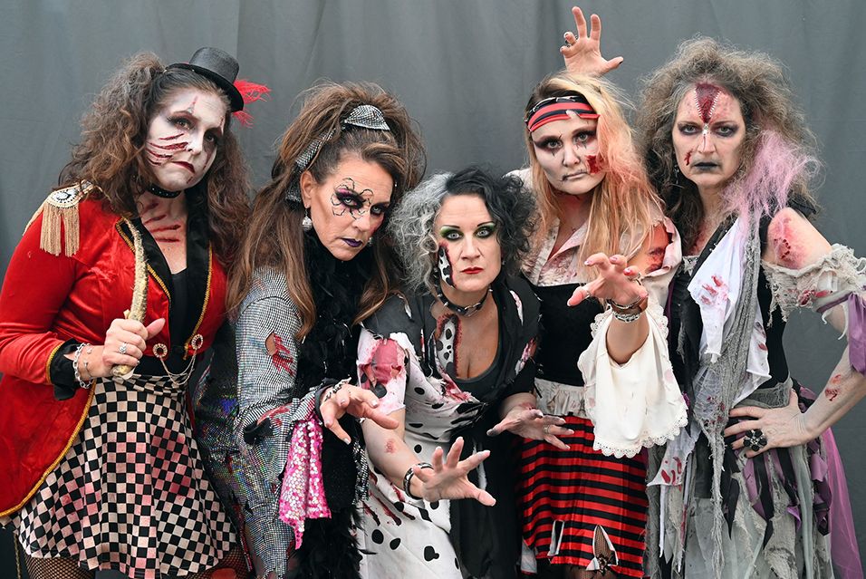 A group of five women dressed as zombies as part of the MOMbies cancer fundraising event. 